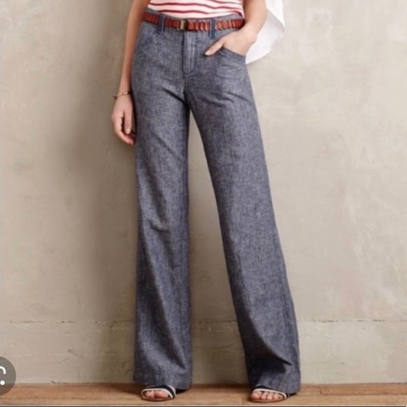 Anthropologie Linen Pilcro Heathered Wide Leg Pant Size 6 - Picture 10 of 16